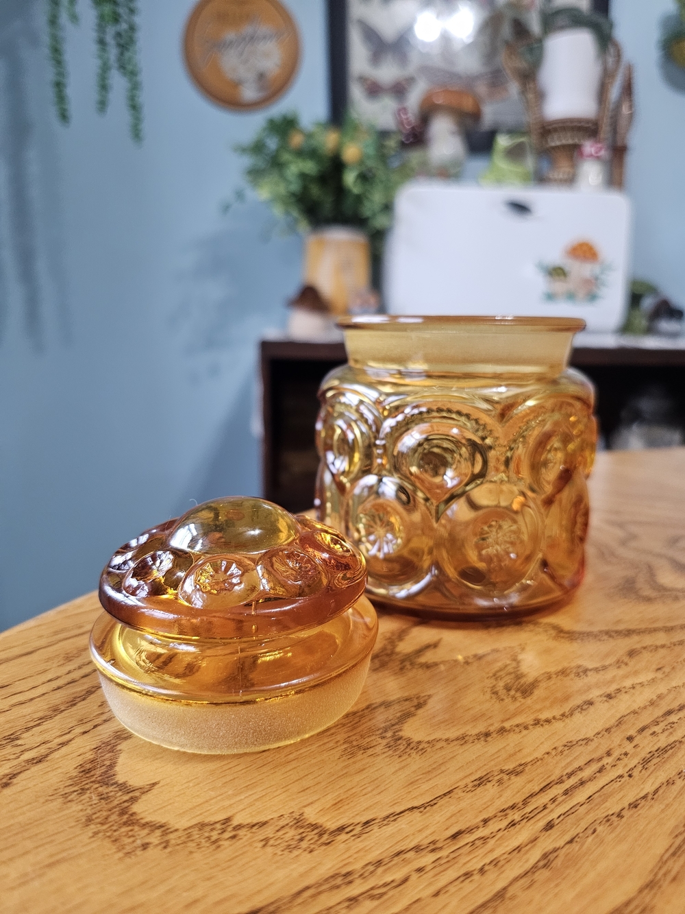 Vintage LE Smith Amber Moon & Stars Small Canister Jar 60s 70s - Picture 3 of 7